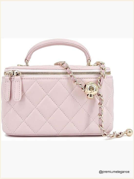 Handbags - Genuine Leather Quilted Crossbody Bag Mini Shoulder Handbag Gold Chain